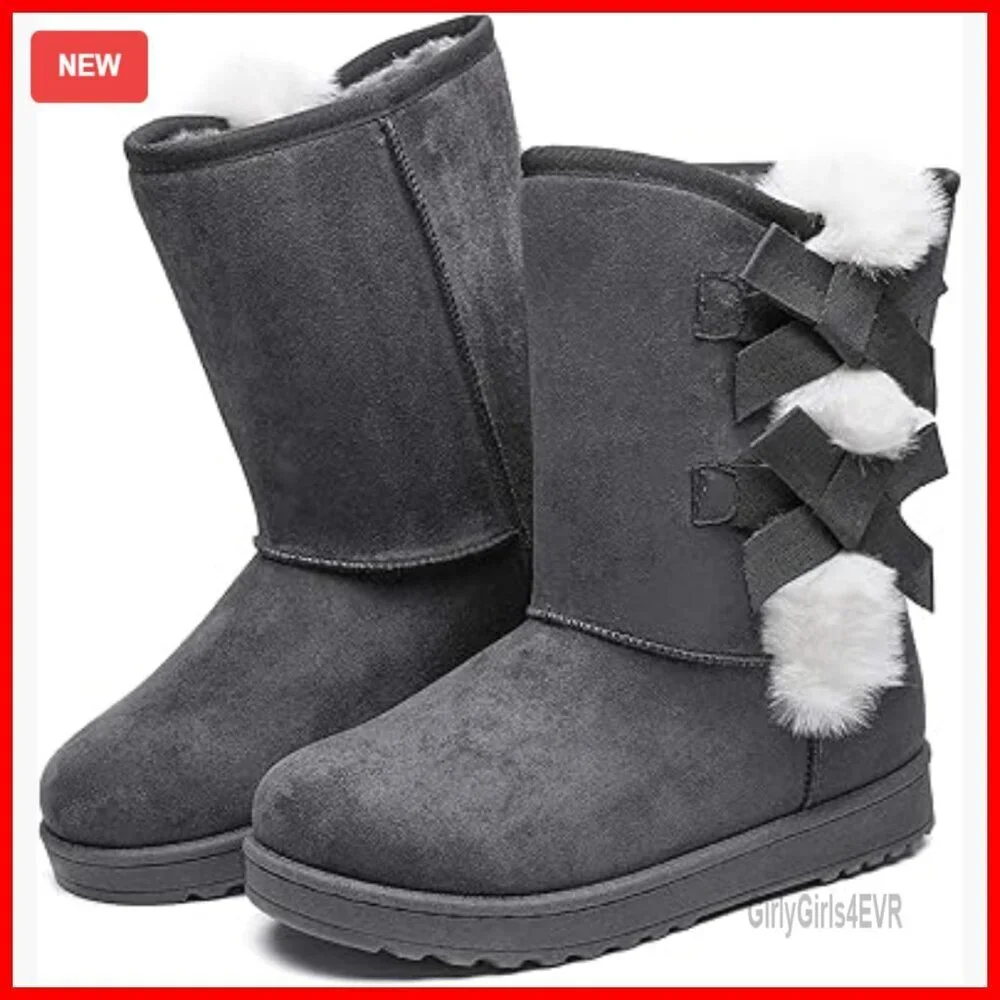 Women's Mid Calf Snow Boots Fur Lined Slip On Winter Booties Warm